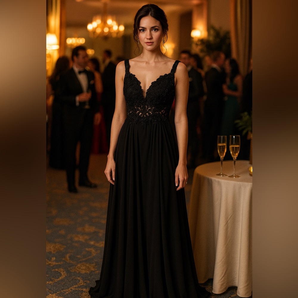 Dancing Queen NWT Elegant Black detailed evening gown Size Large